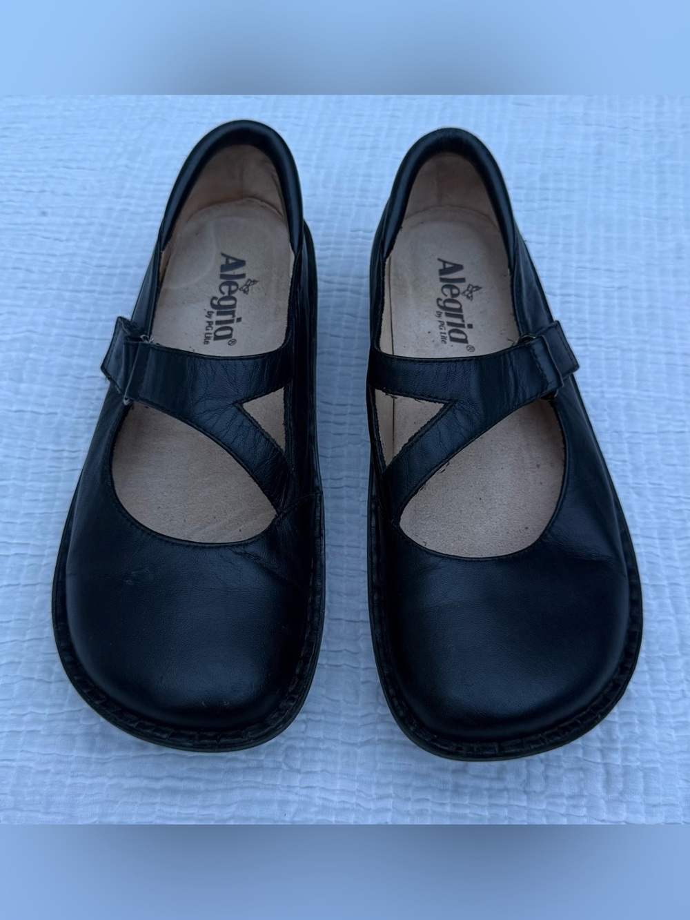 Womens ALEGRIA Black Leather Mary Jane Loafers sz 39